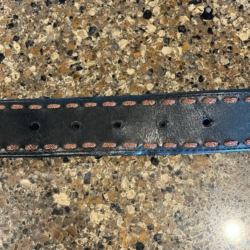 Brighton Strap Braided Leather Stitched Belt Silver Buckle Boho Western Size 34